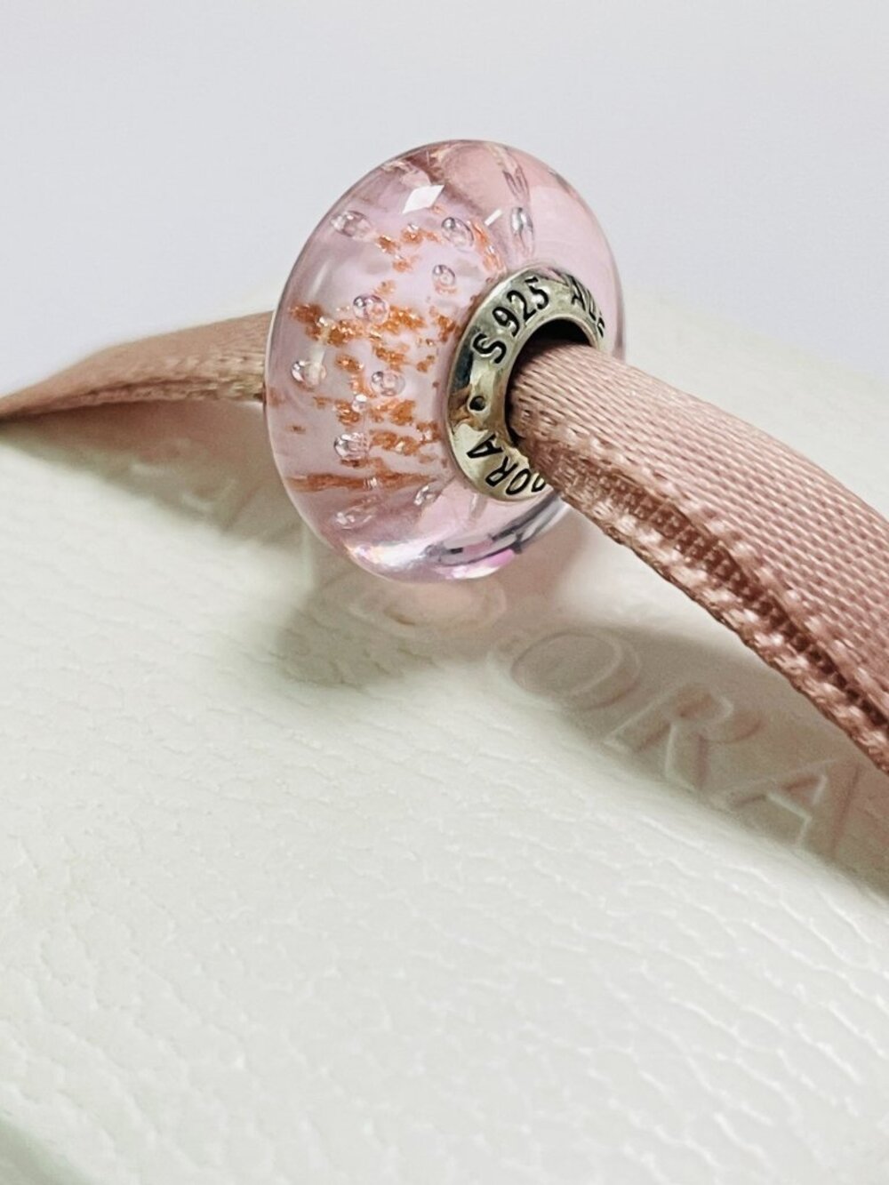 Pandora Murano Glass Bead Charm Pink Effervescence Clear CZ New S925 Ale